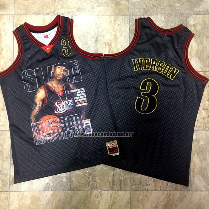 Camiseta Philadelphia 76ers Allen Iverson Slam NO 3 Retro Negro